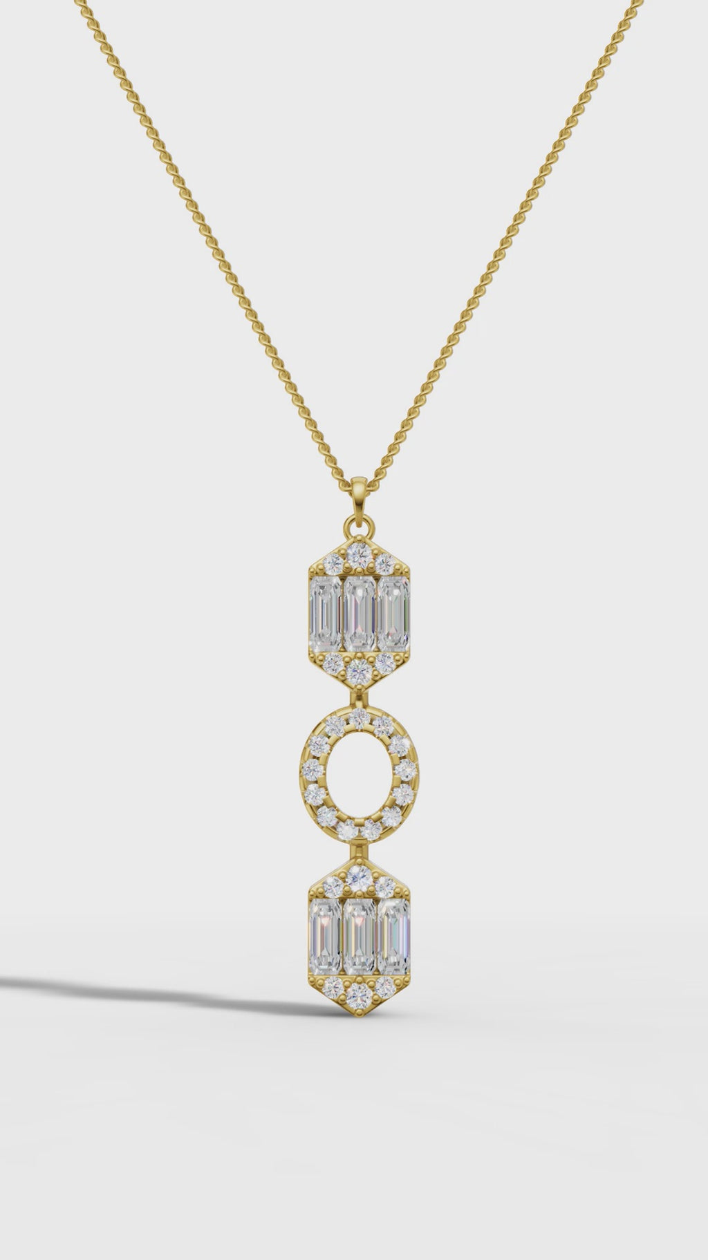 Art Deco Baguette and Round Diamond Pendant