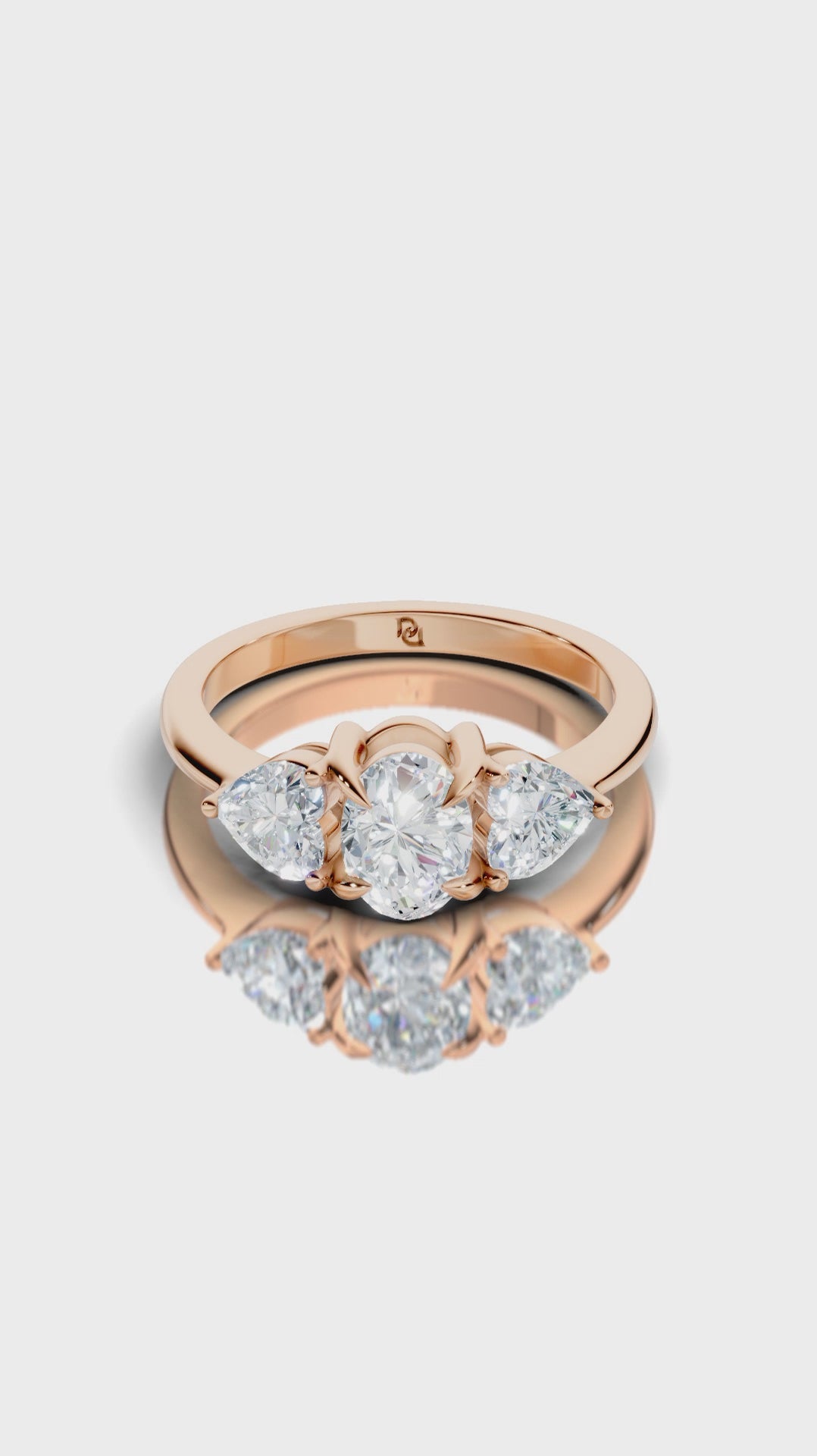 Three Stone Oval & Heart Cut Diamond Engagement Ring