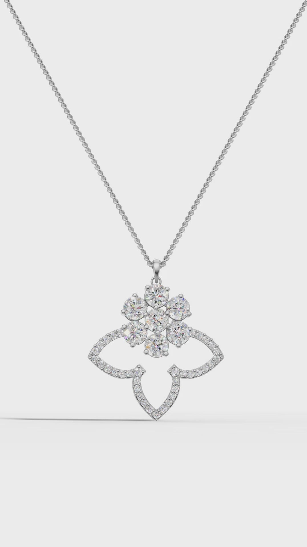 Three Petals Cluster Diamond Floral Pendant