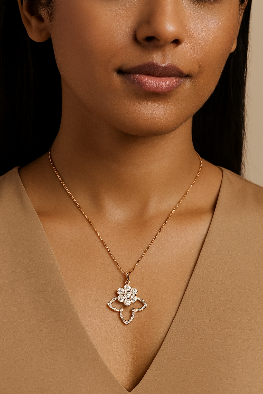 Three Petals Cluster Diamond Floral Pendant