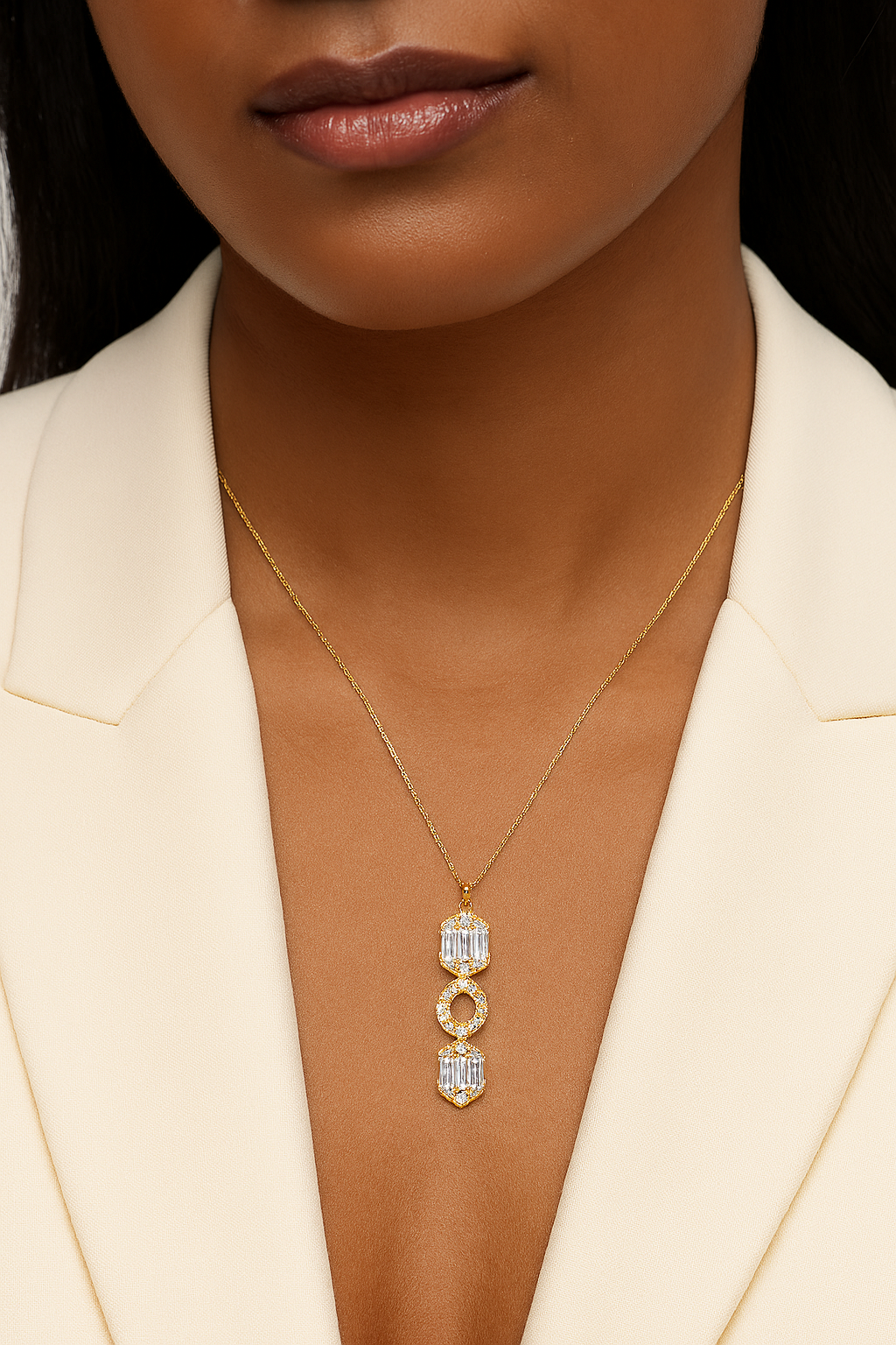 Art Deco Baguette and Round Diamond Pendant