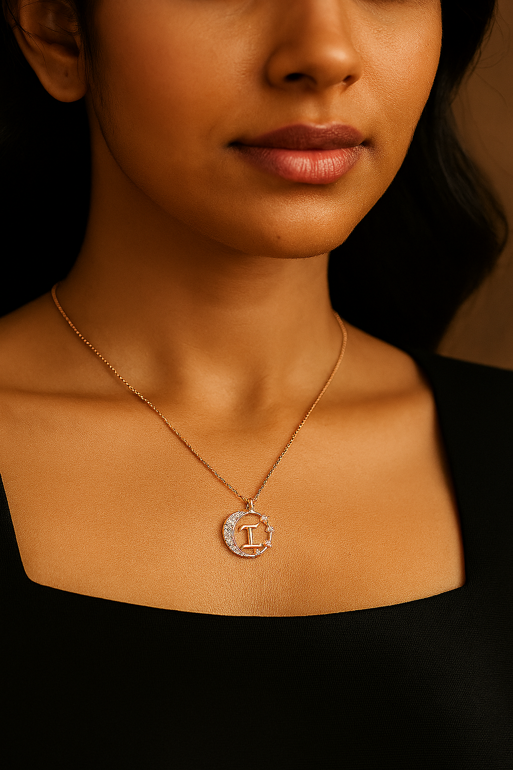 Crescent I Intial Pendant