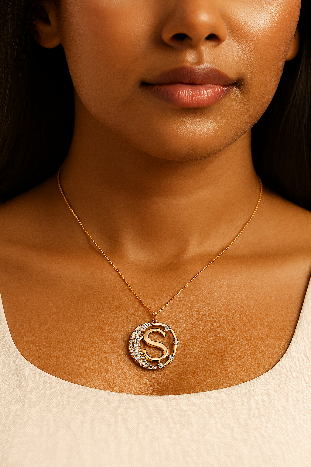 Crescent S Intial Pendant