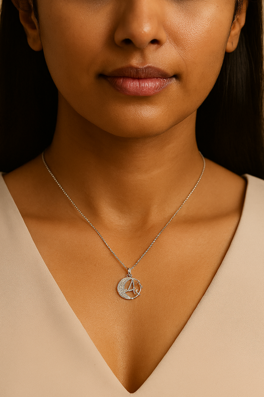 Crescent A Intial Pendant