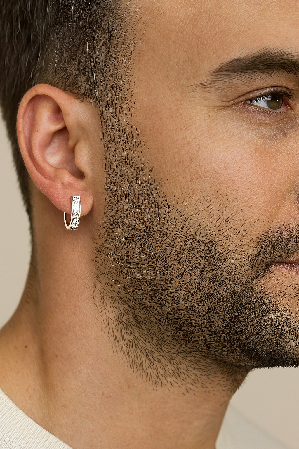 Princess Cut Diamond Hoops Men's Earring