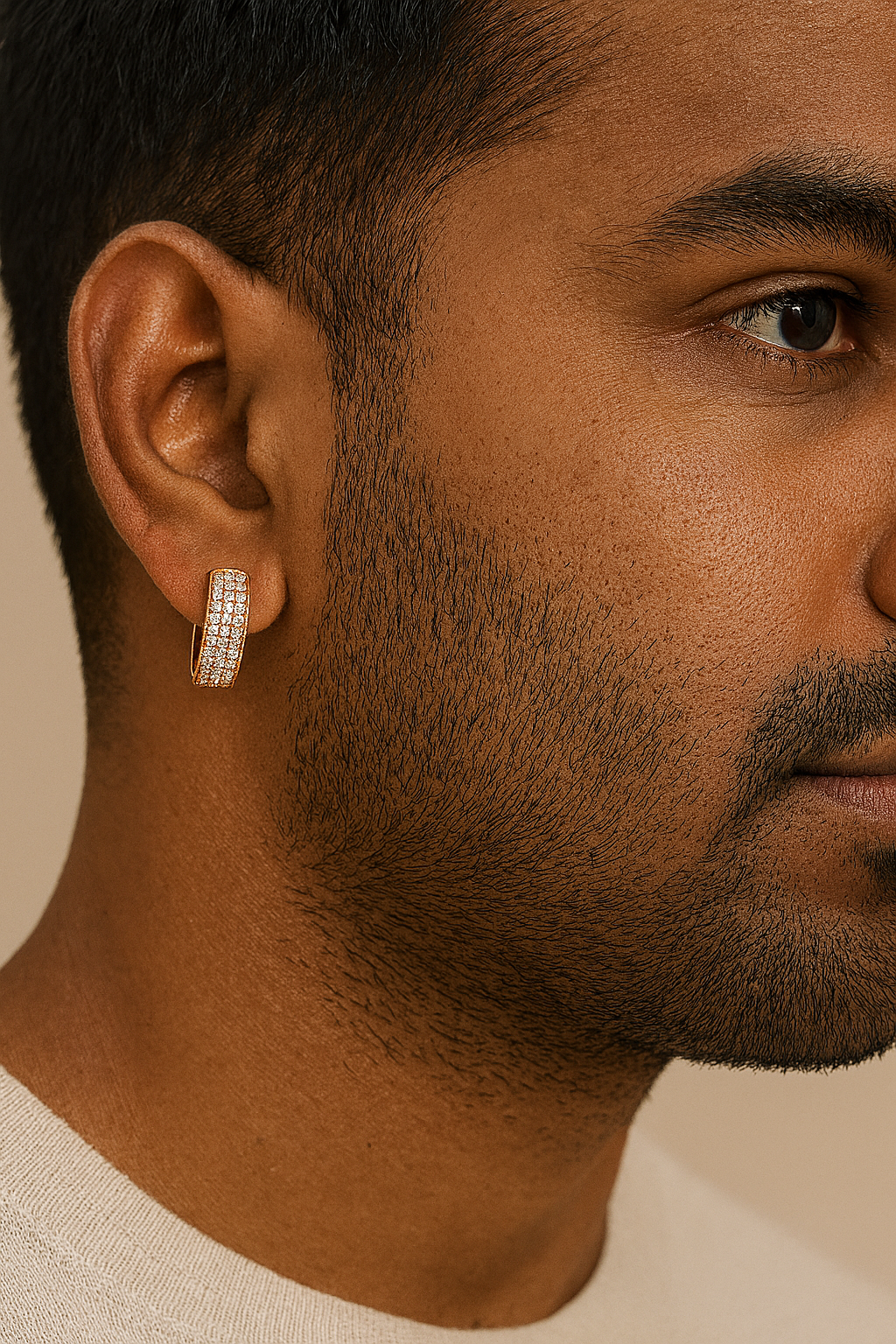 3 Line Box Hoop Men's Earring