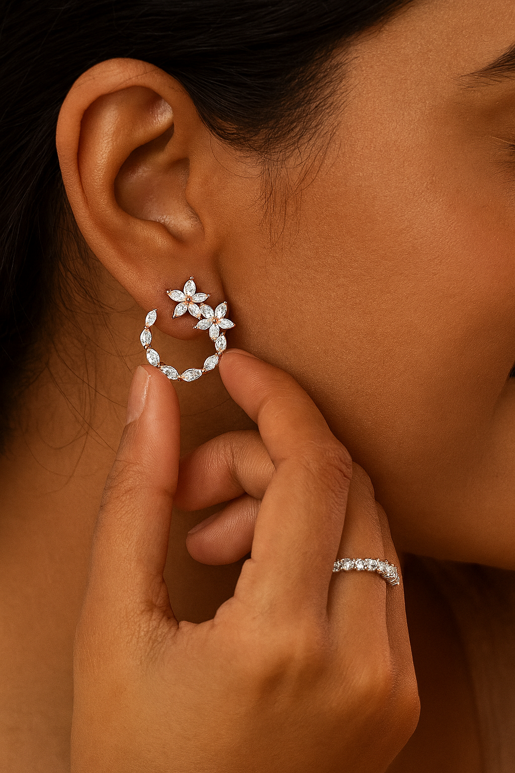 Celestial Blossom Open Circle marquise Cut Earrings
