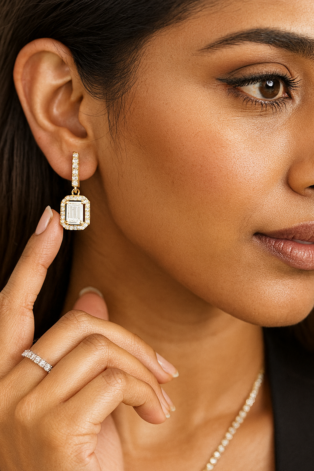 Emerald Halo Drop Huggie Earrings