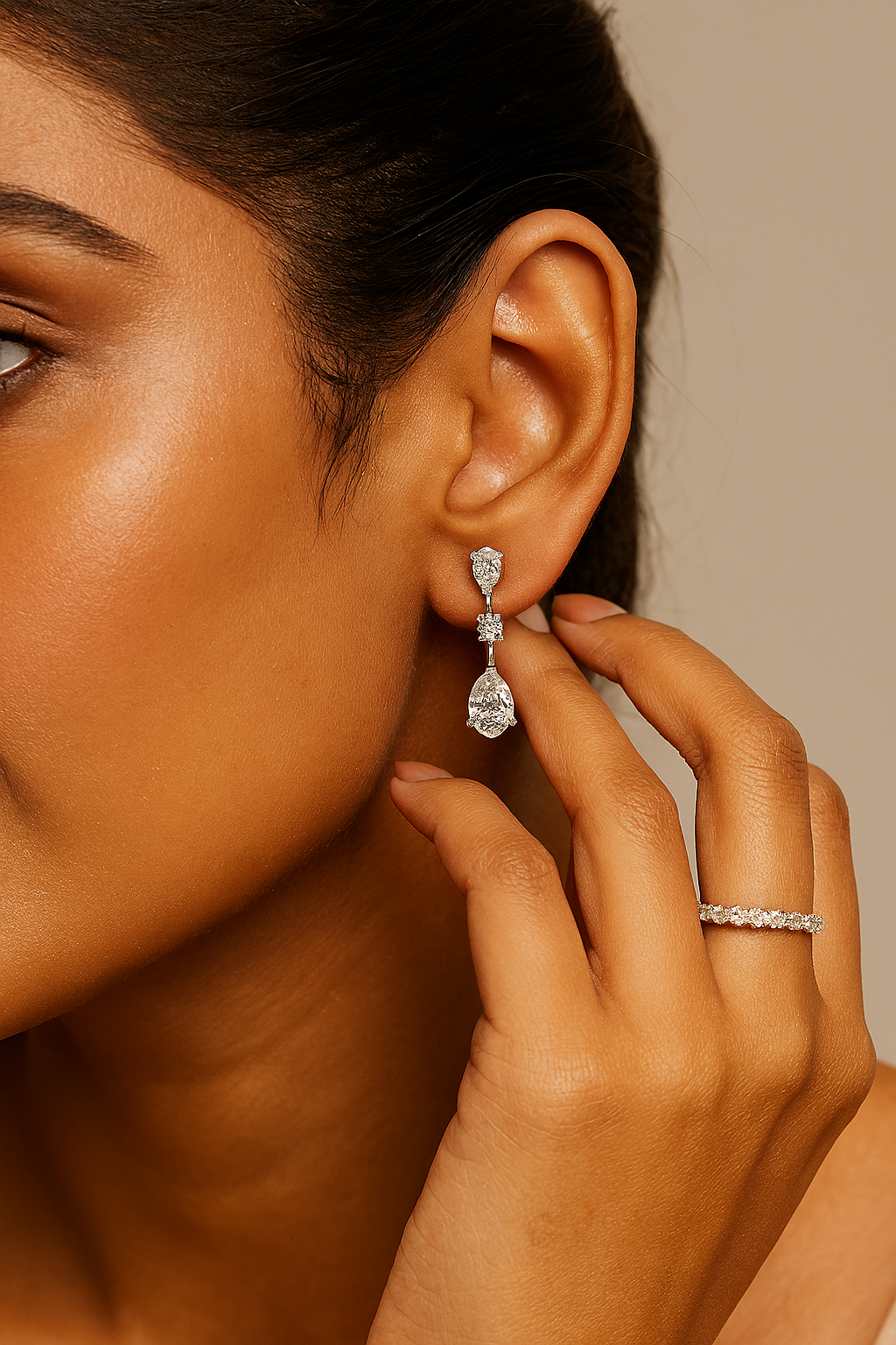 Graceful Pear & Round Diamond Drop Earrings