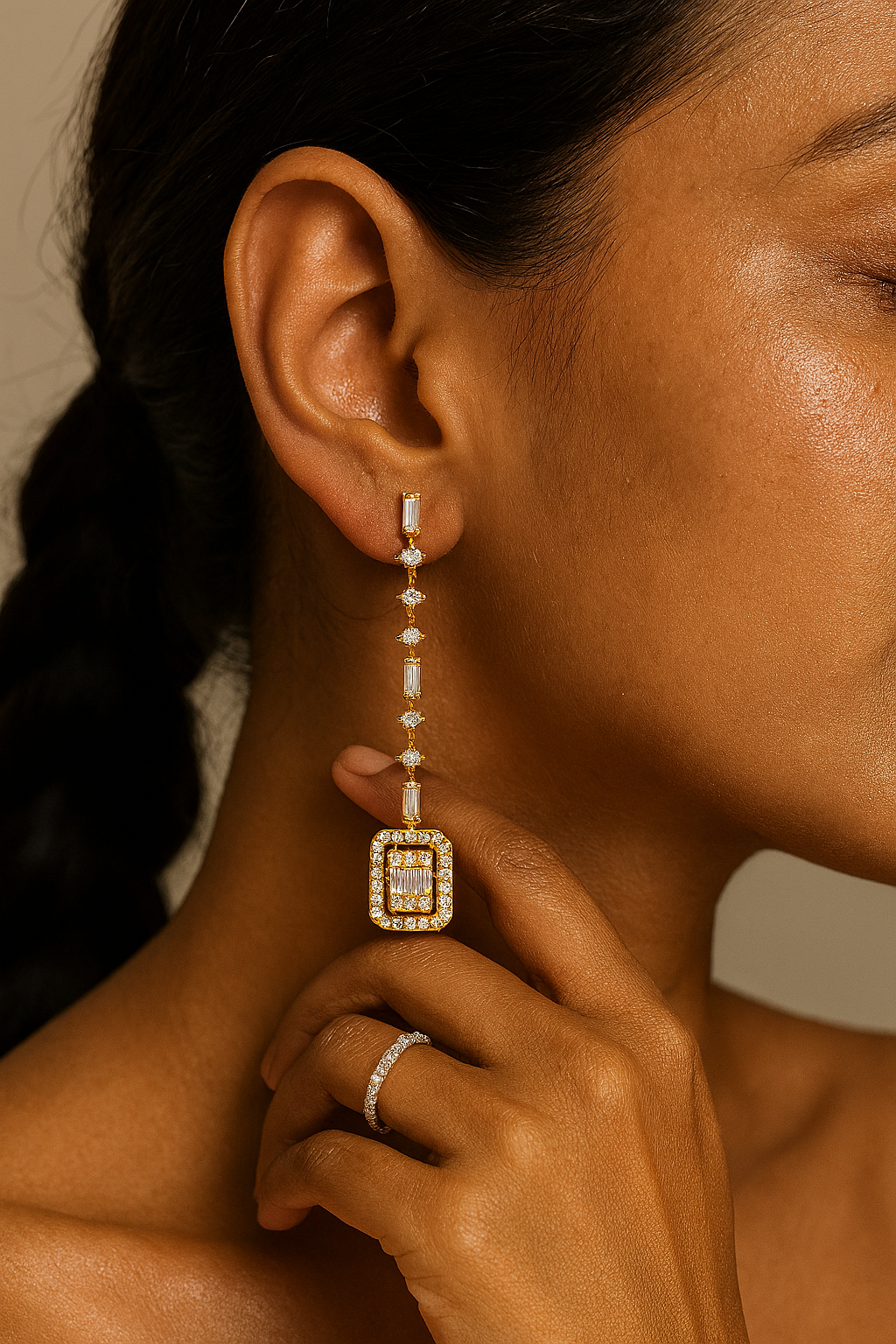 Geometric Diamond Drop Earrings