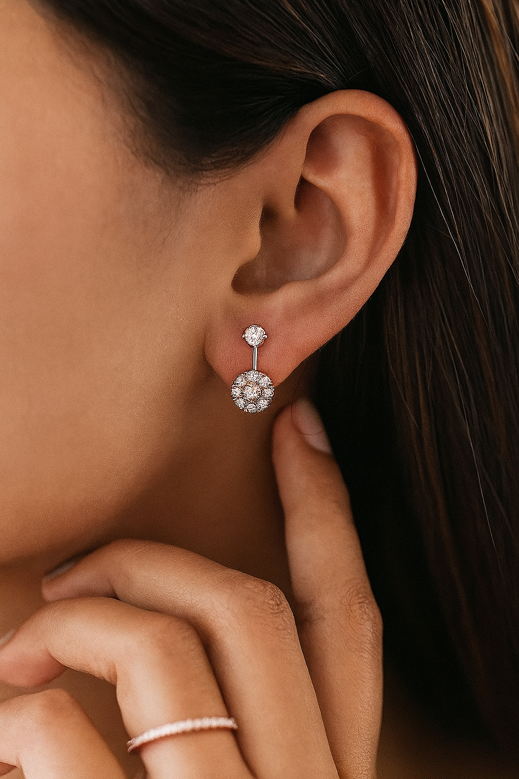 Round Cut Petal Cluster Stud Earrings