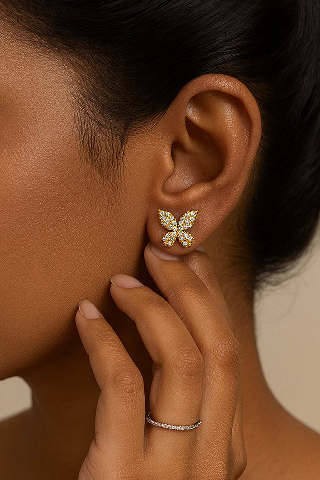 Diamond Pave Butterfly Stud Earrings