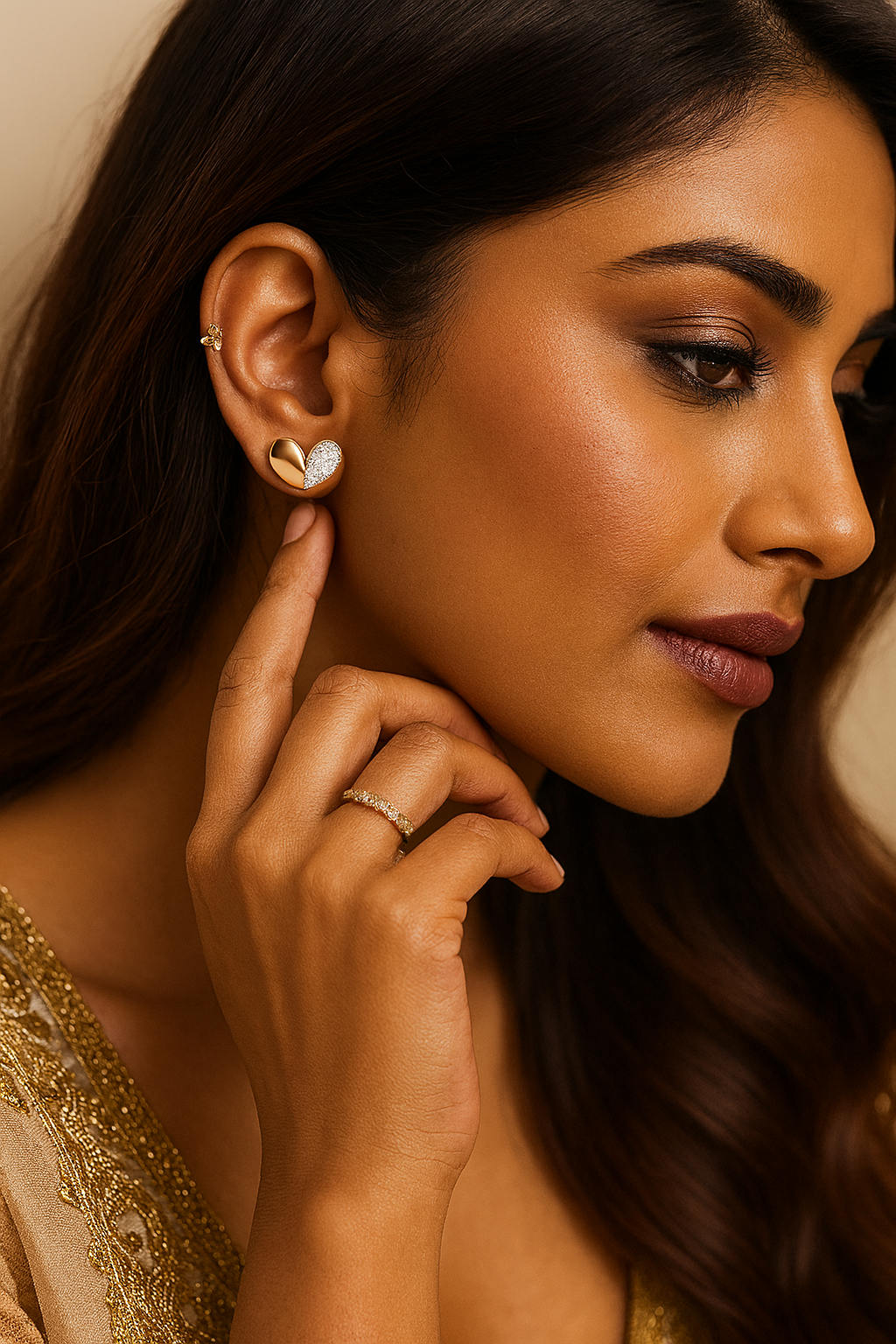 Heart Shaped Diamond Stud Earrings