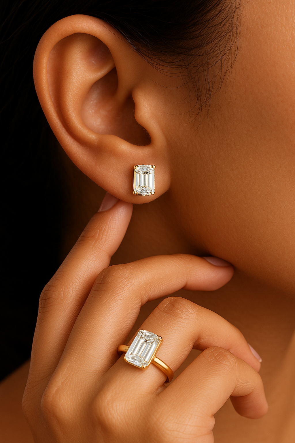 Emerald Cut Diamond Stud Earrings
