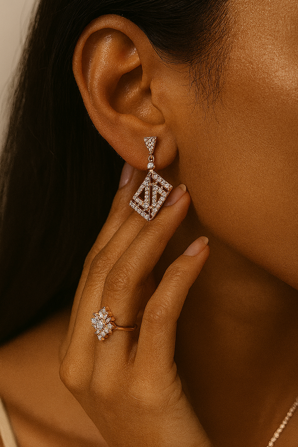 Geometric Drop Diamond Earrings