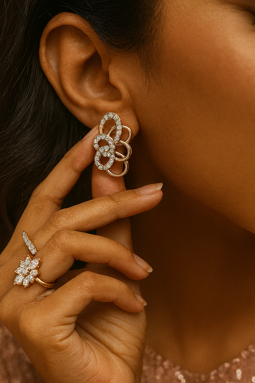 Flowing Petal Diamond Studs