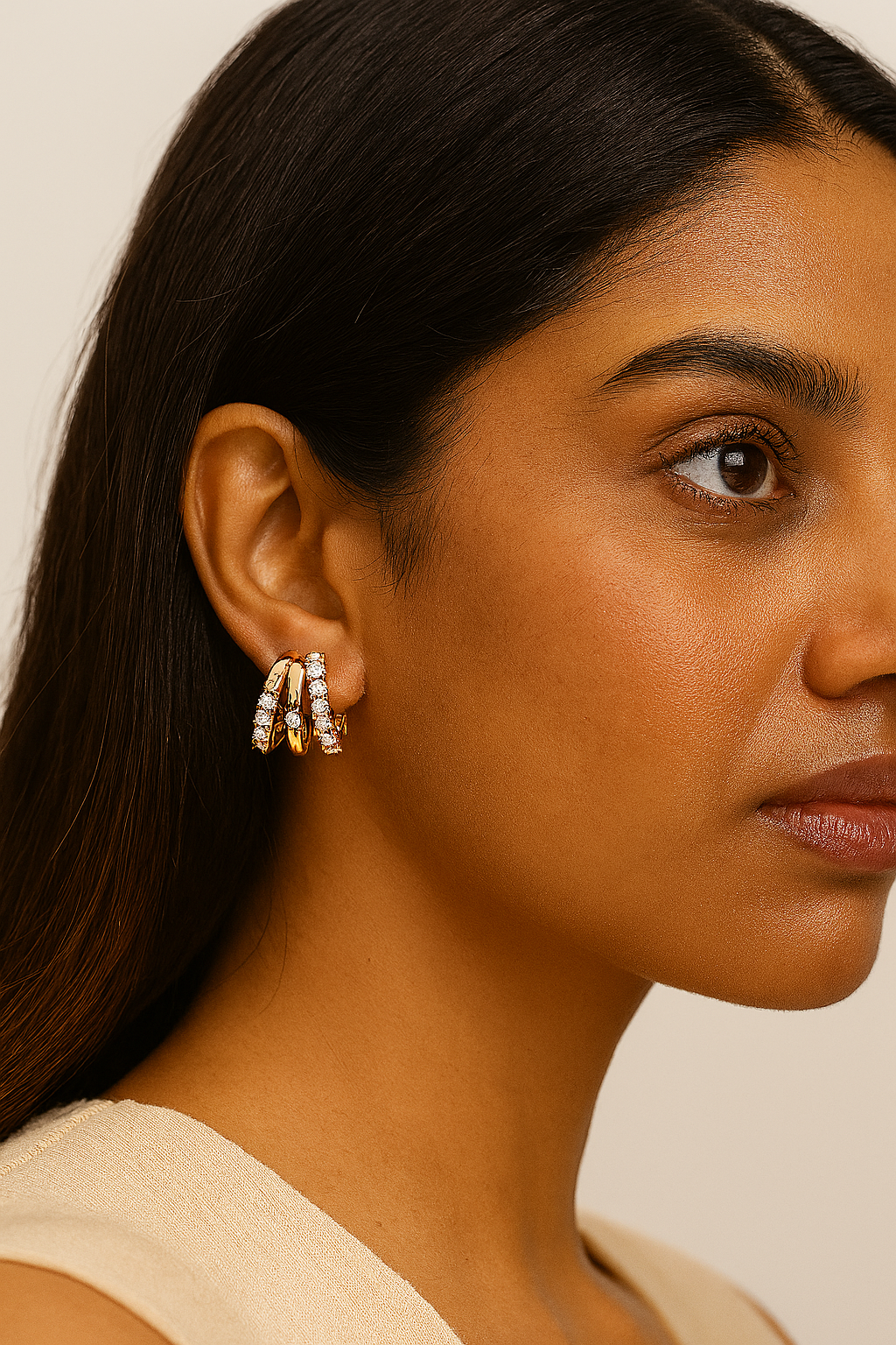 Triple Row Diamond Huggie Earrings