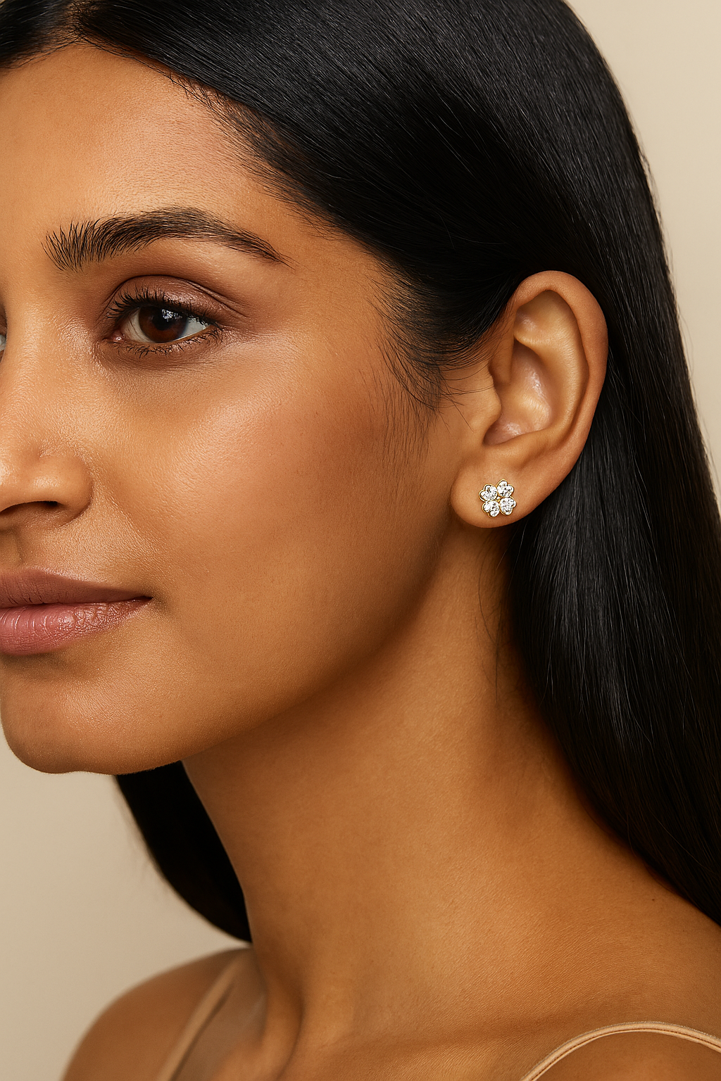 Heart Cut Diamond Floral Stud Earrings