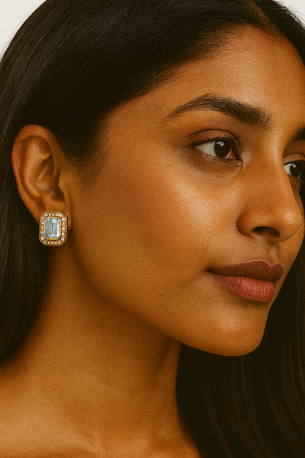 Emerald Cut Halo Stud Earrings