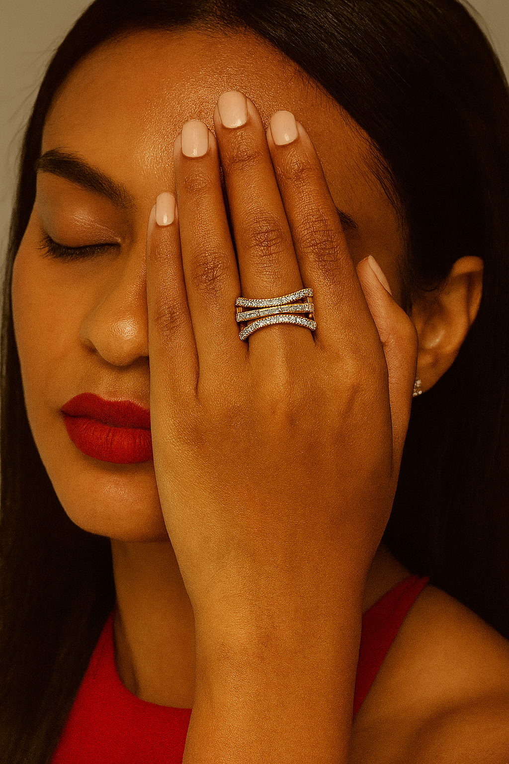 Baguette & Round Diamond Crossover Ring