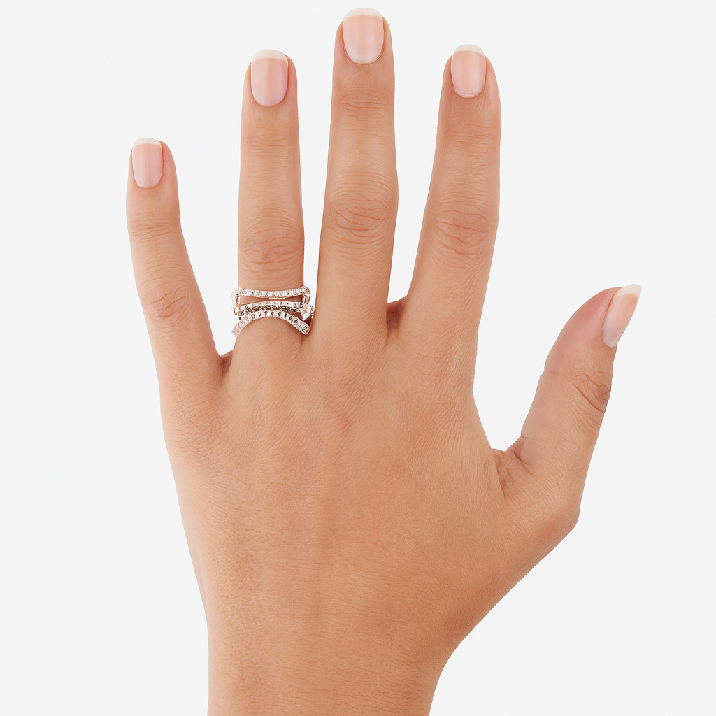 Baguette & Round Diamond Crossover Ring