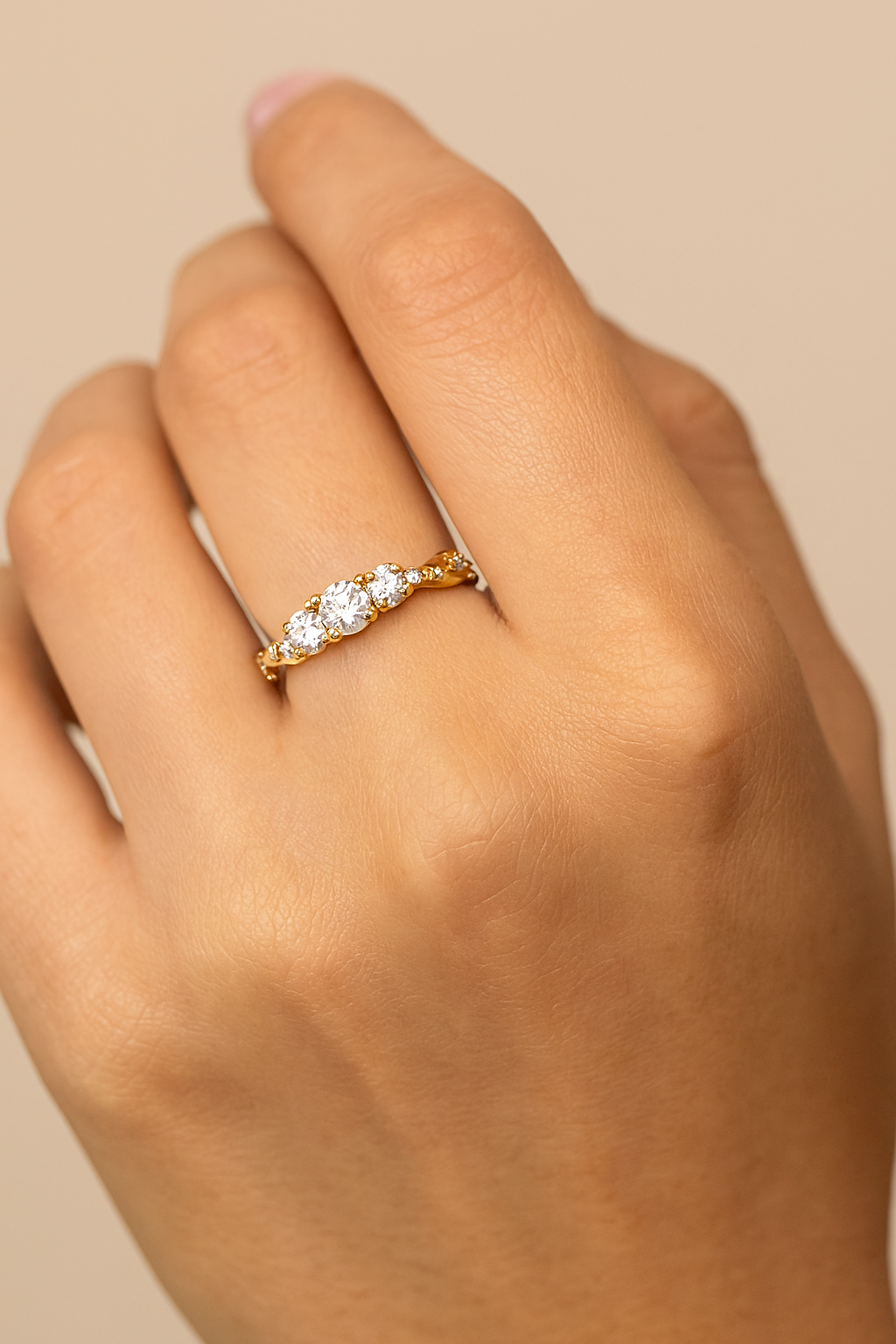 Petite Twisted Vine Three Stone Diamond Engagement Ring