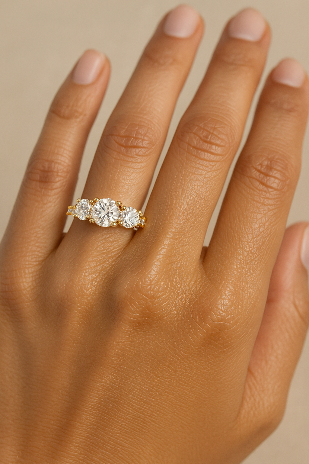 Trilogy Diamond Engagement Ring with Pave Band