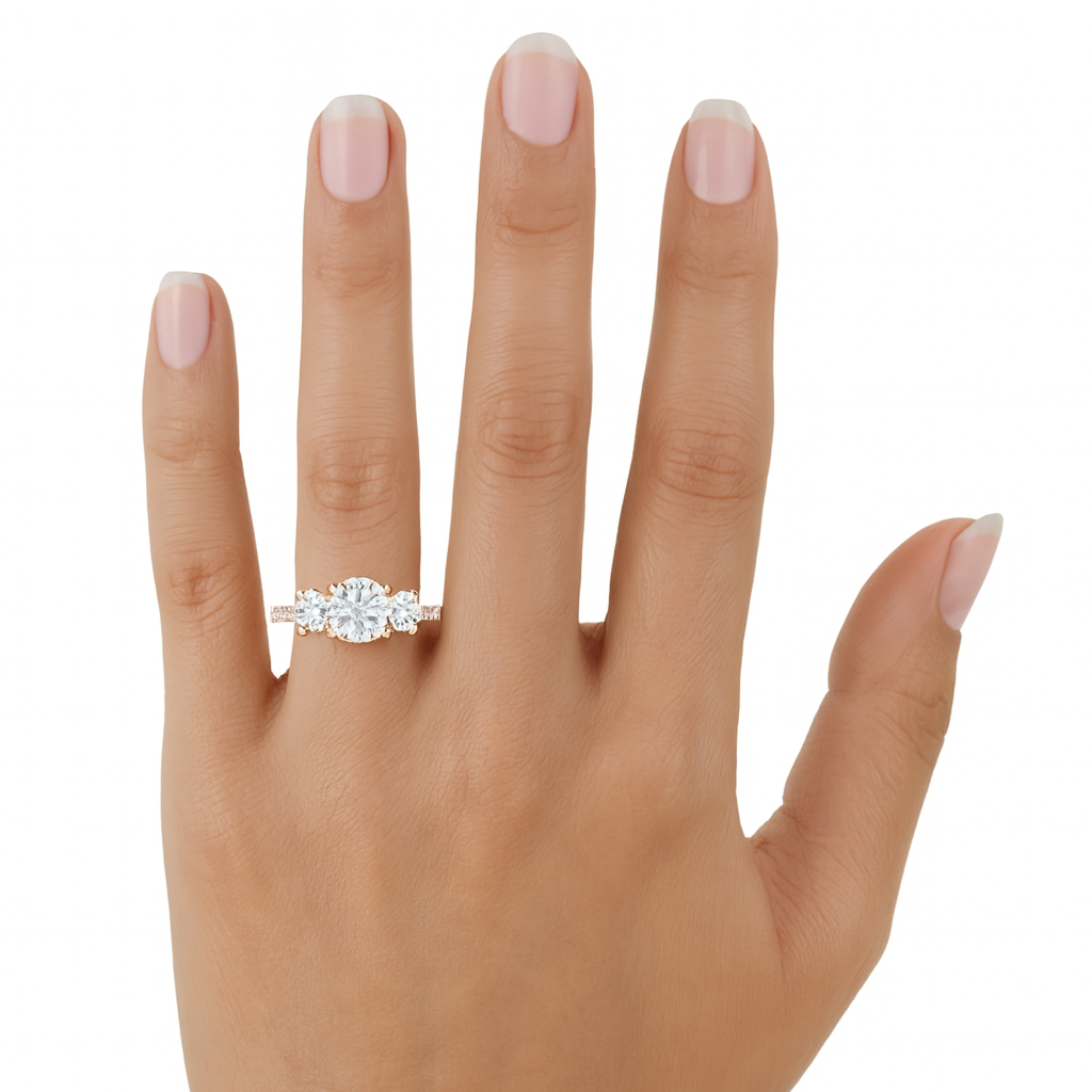 Trilogy Diamond Engagement Ring with Pave Band