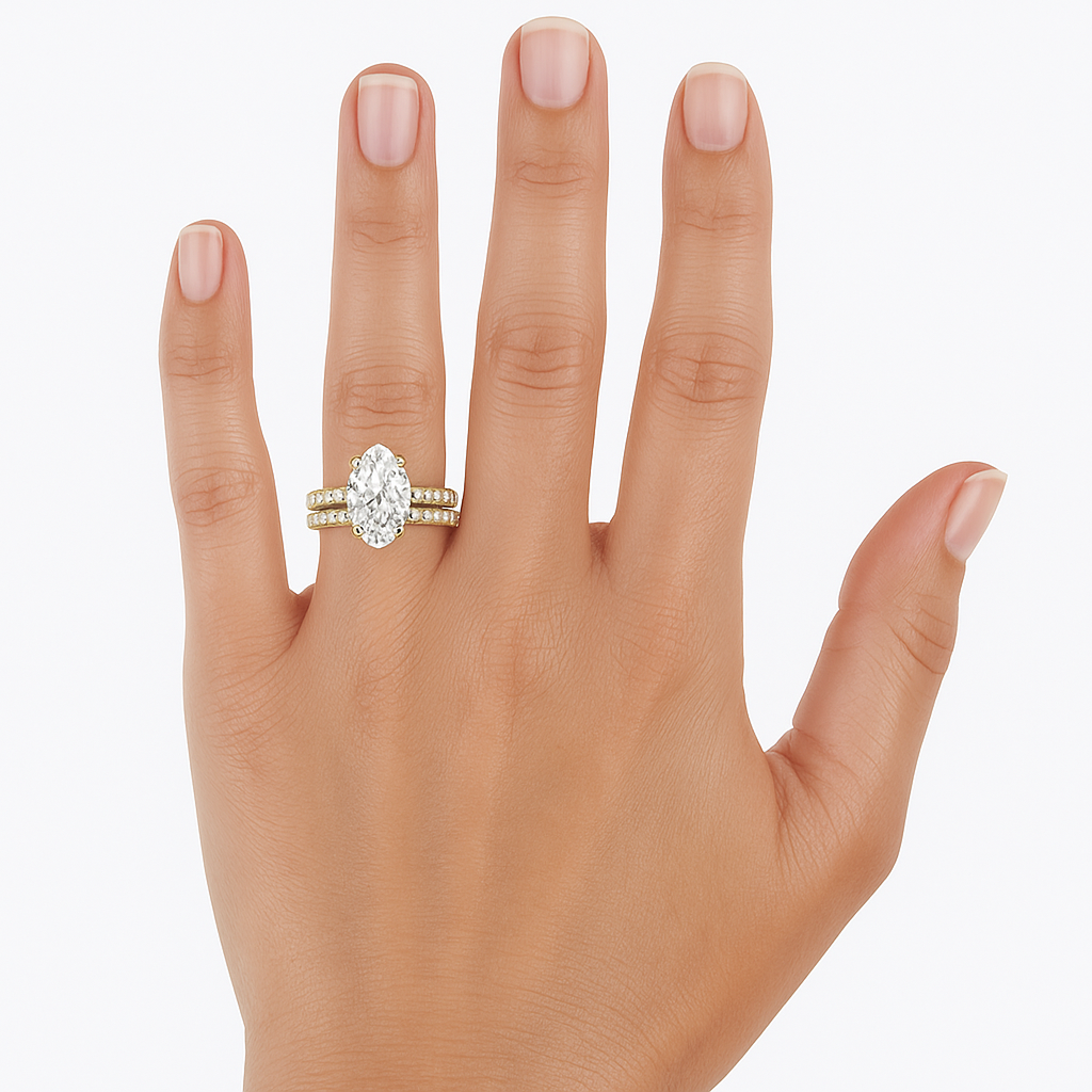 Oval Diamond Solitaire with Pave Wedding Band