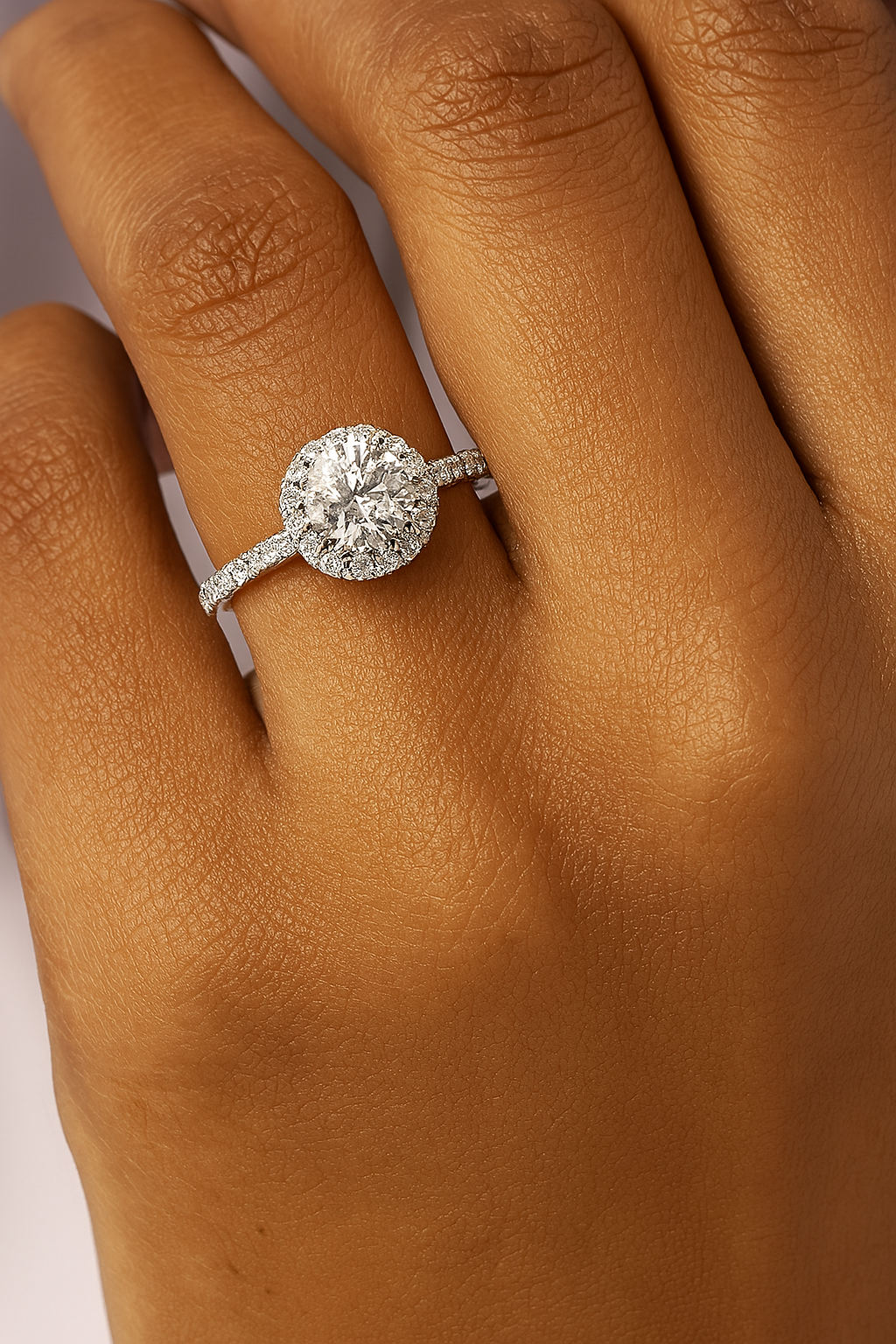 Aura Round Diamond Halo Engagement Ring