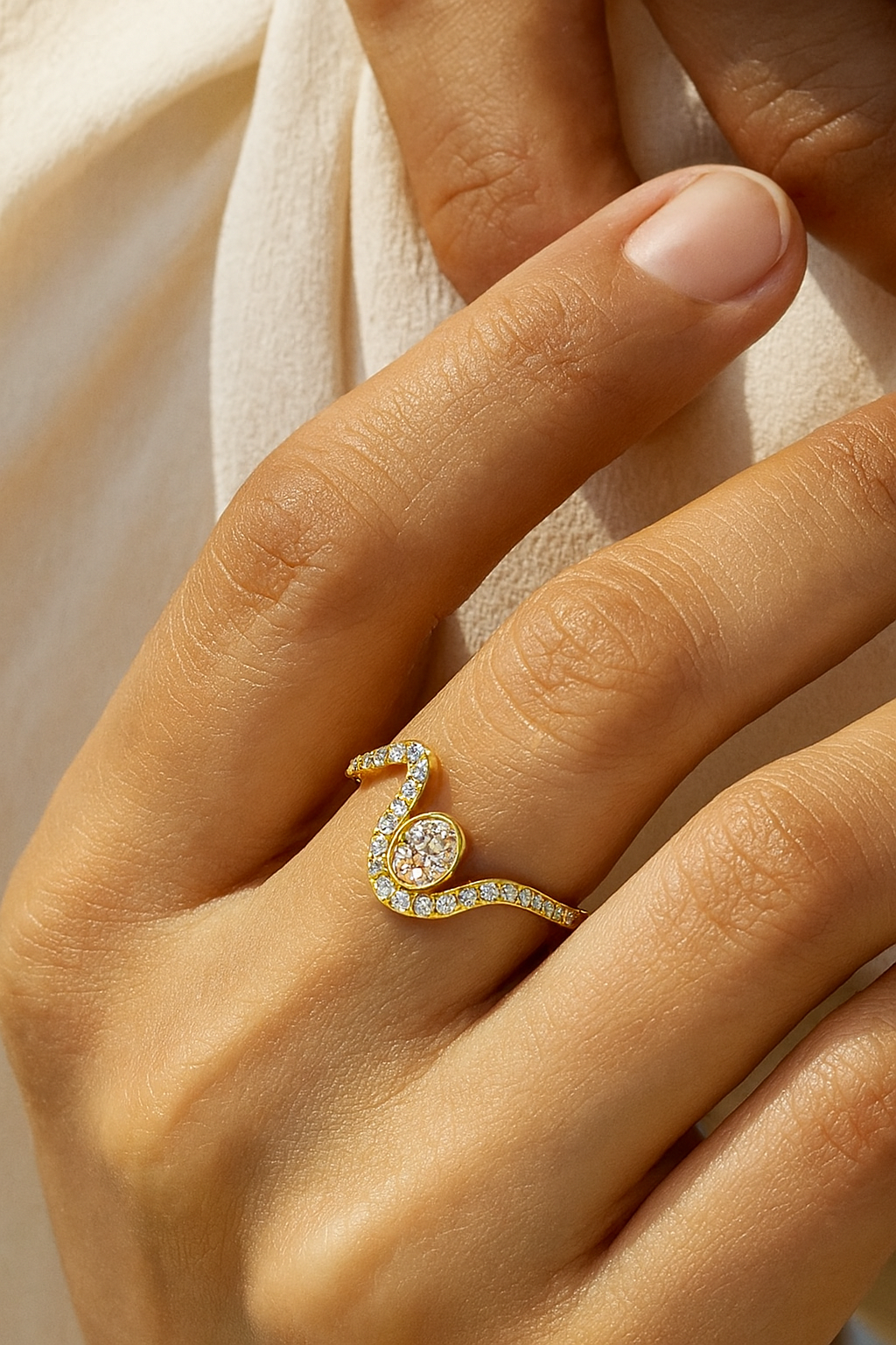 Diamond Bezel Wave Bypass Ring