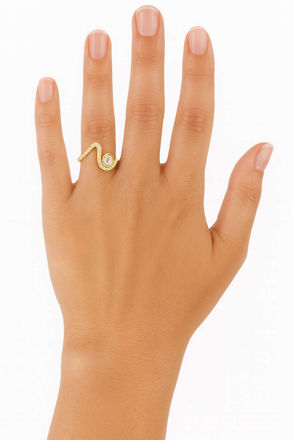 Diamond Bezel Wave Bypass Ring