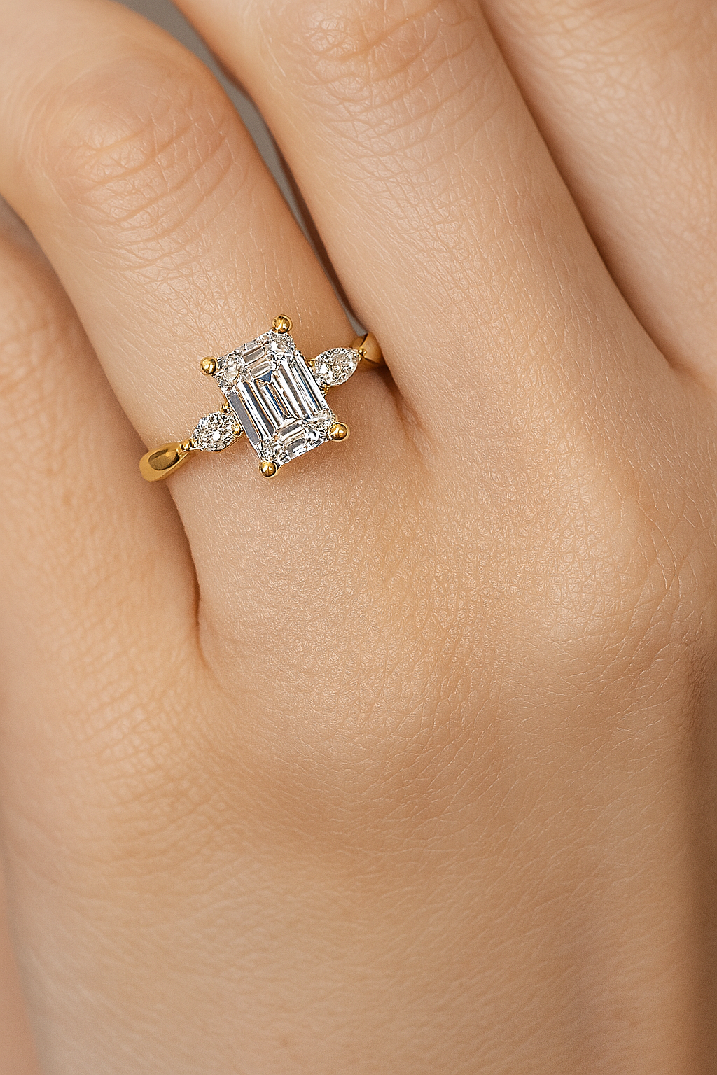 1.31ct Vintage Style Emerald & Pear Diamond Ring