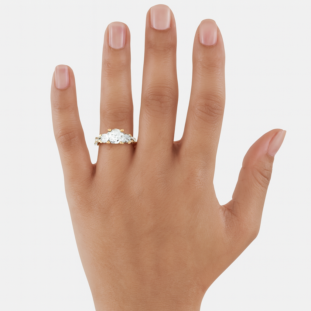 Modern Round Cut Diamond Three Stone Ring With Twisted Pave Shank