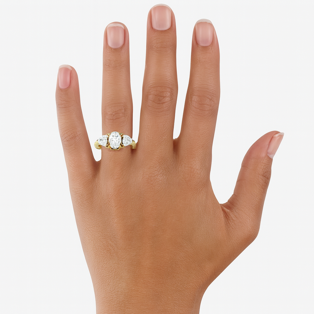 Three Stone Oval & Heart Cut Diamond Engagement Ring