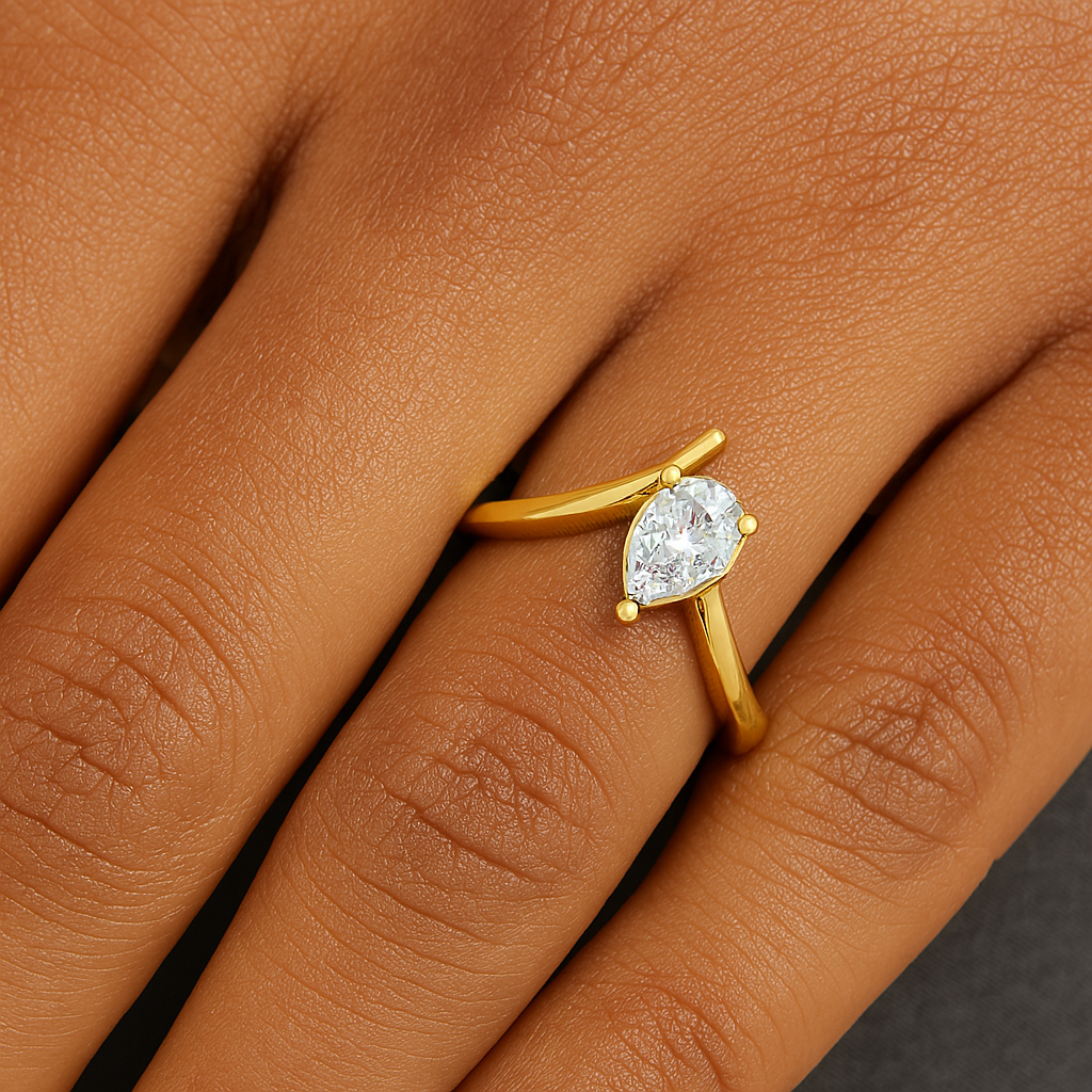 Pear Diamond V-Setting Solitaire Ring