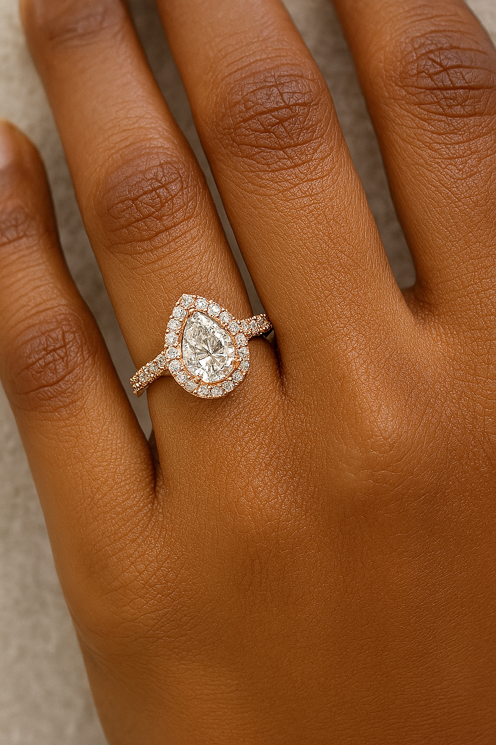 Pear Diamond Halo Engagement Ring with Pavé Band