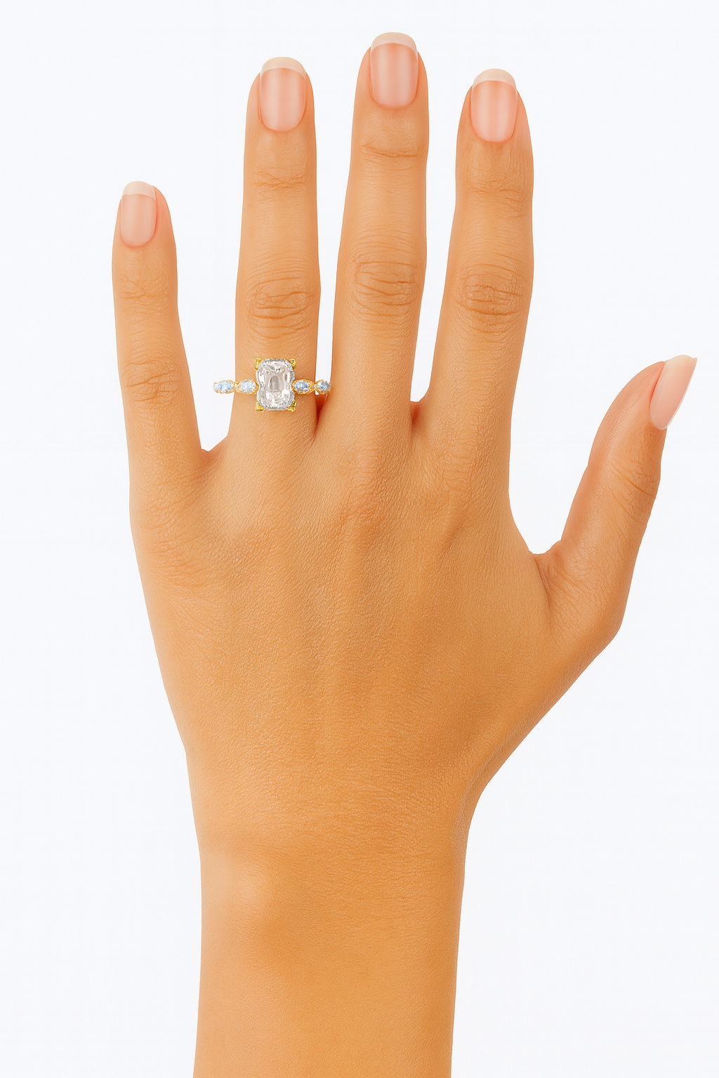 Radiant Cut Diamond Engagement Ring with Marquise & Round Side Stones