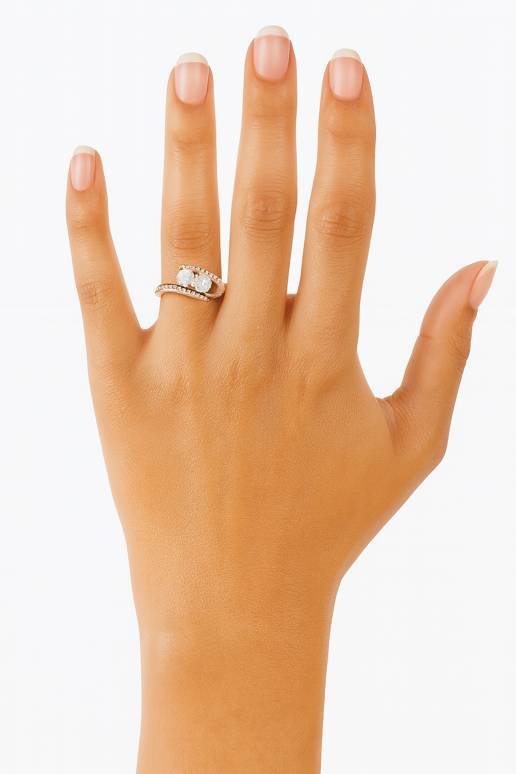 Two-Stone Bypass Engagement Ring with Pavé Accents