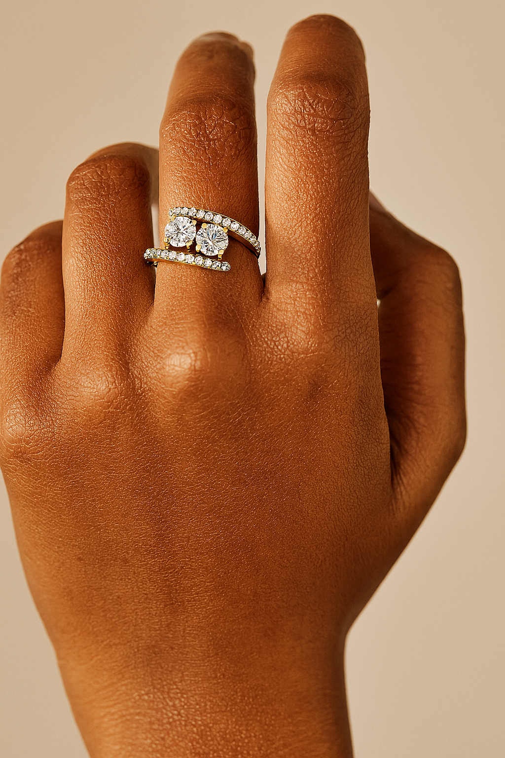 Two-Stone Bypass Engagement Ring with Pavé Accents